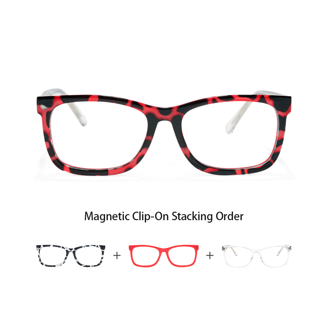 Elisha Rectangle Magnetic Prescription Glasses with 5 Toppers