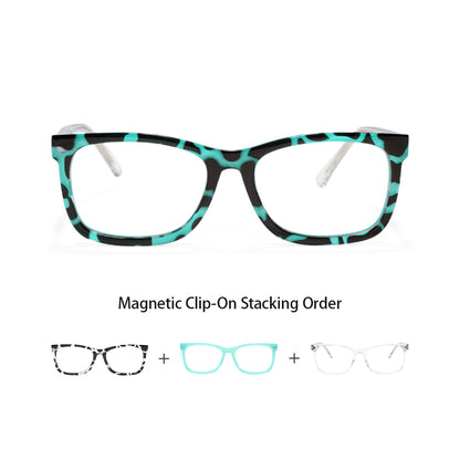 Elisha Rectangle Magnetic Prescription Glasses with 5 Toppers