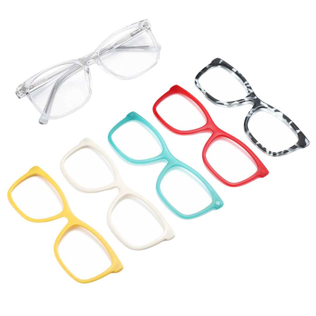 Elisha Rectangle Magnetic Prescription Glasses with 5 Toppers