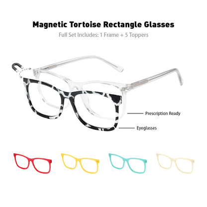 Elisha Rectangle Magnetic Prescription Glasses with 5 Toppers