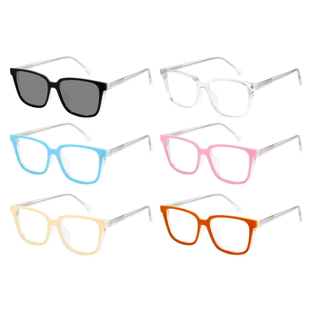 Elowen Rectangle Magnetic Prescription Glasses with 5 Toppers