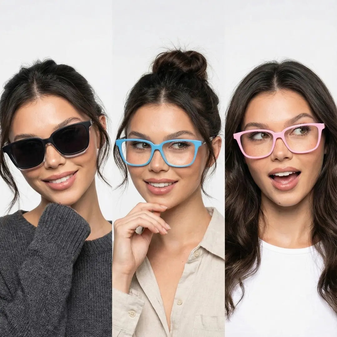 Elowen Rectangle Magnetic Prescription Glasses with 5 Toppers