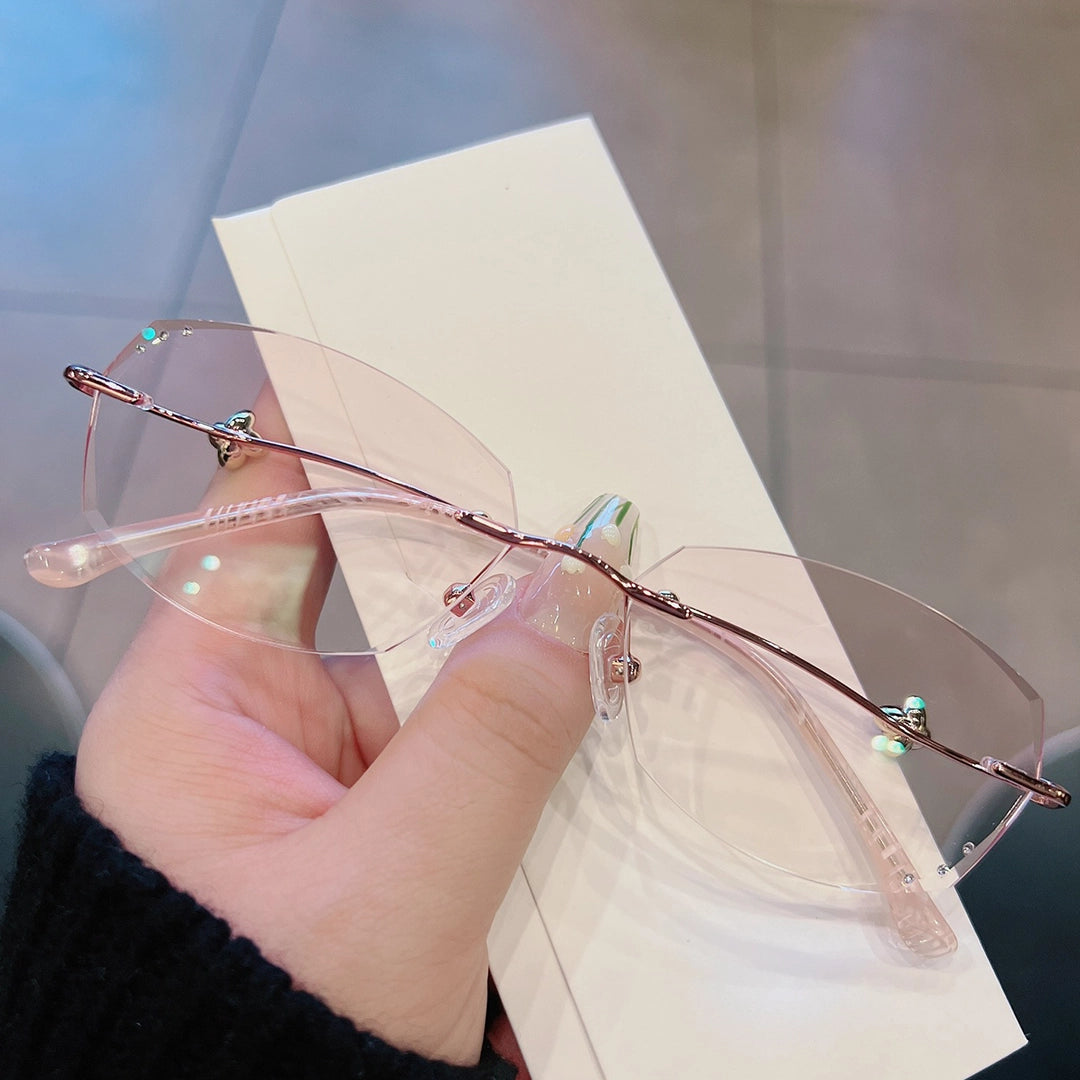 Vega Geometric Rimless Glasses With Branch Temples And Bud Detail