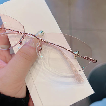 Vega Geometric Rimless Glasses With Branch Temples And Bud Detail