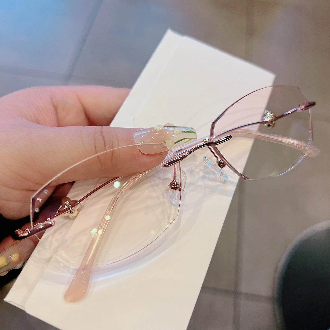 Vega Geometric Rimless Glasses With Branch Temples And Bud Detail