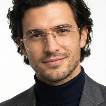 Niko Lightweight Gold Aviator Rimless Glasses with Flexible Spring Hinges