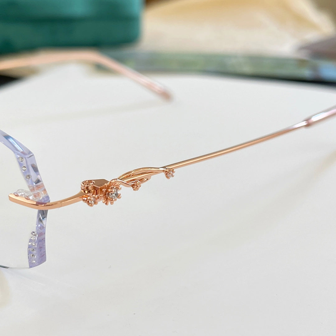 Isadora Geometric Elegant Rimless Glasses With Rhinestone Accents