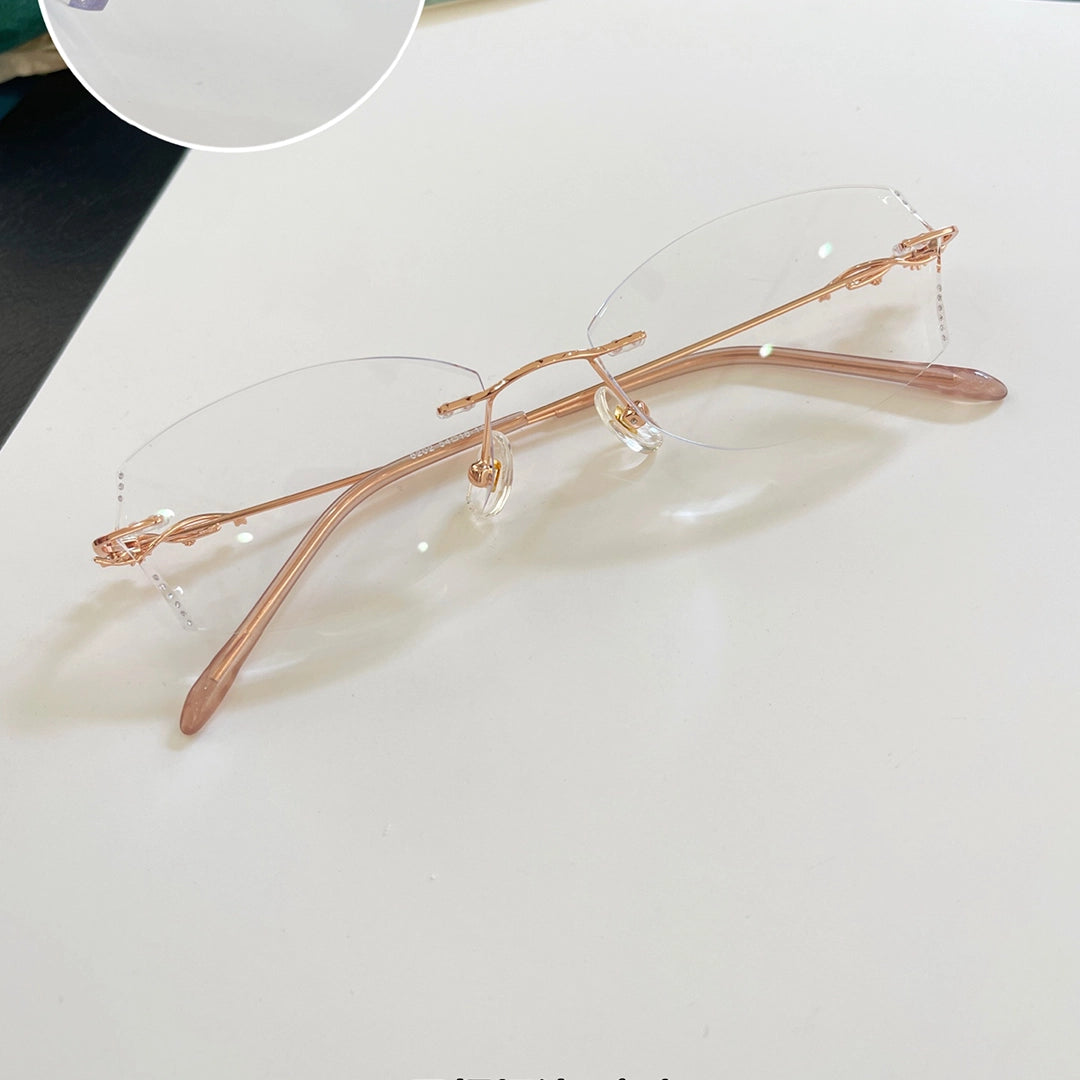 Isadora Geometric Elegant Rimless Glasses With Rhinestone Accents