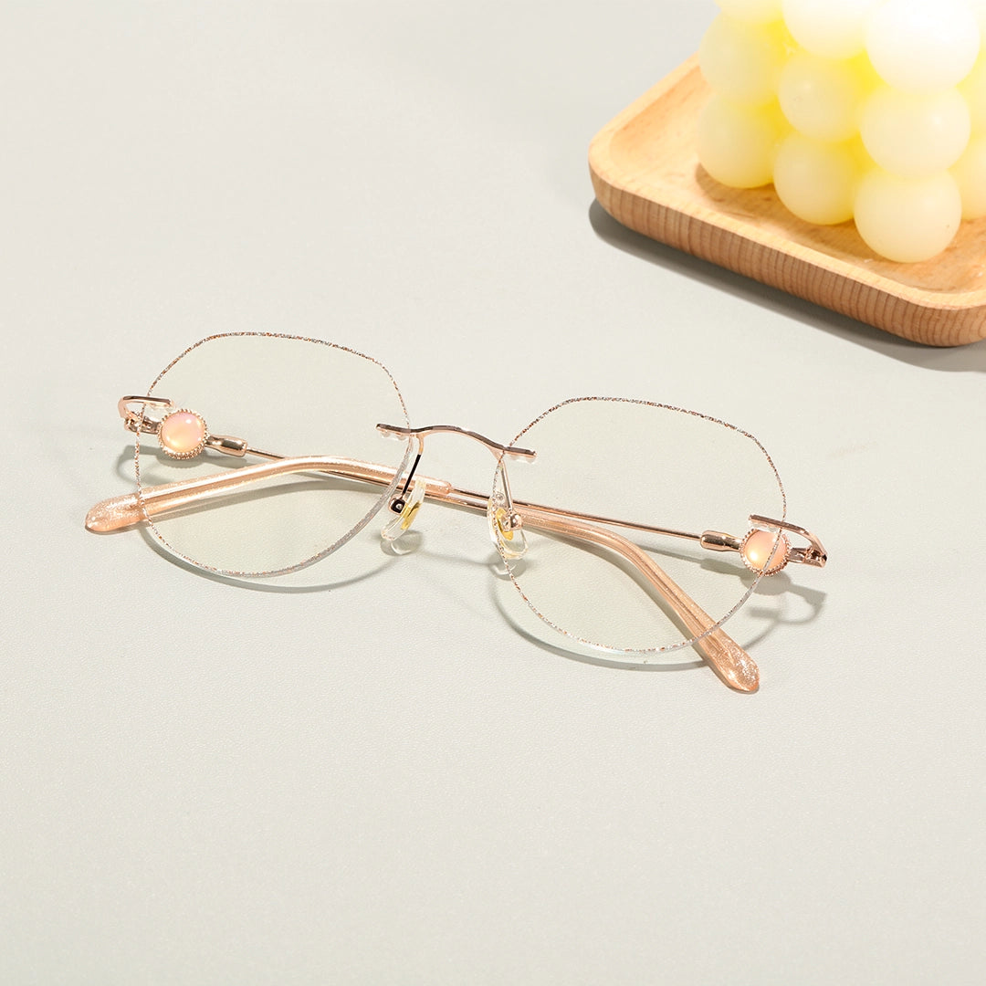 Hue Modern Polygon Rimless Eyeglasses with Bold Colorful Bead Details
