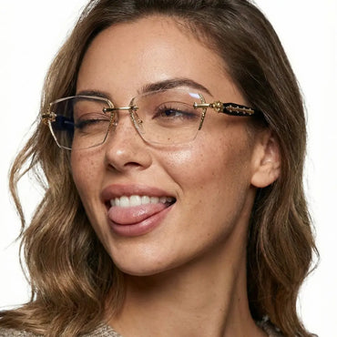 Kairo Unisex Gold Rimless Glasses Geometric Eyeglasses Cast Metal Accents