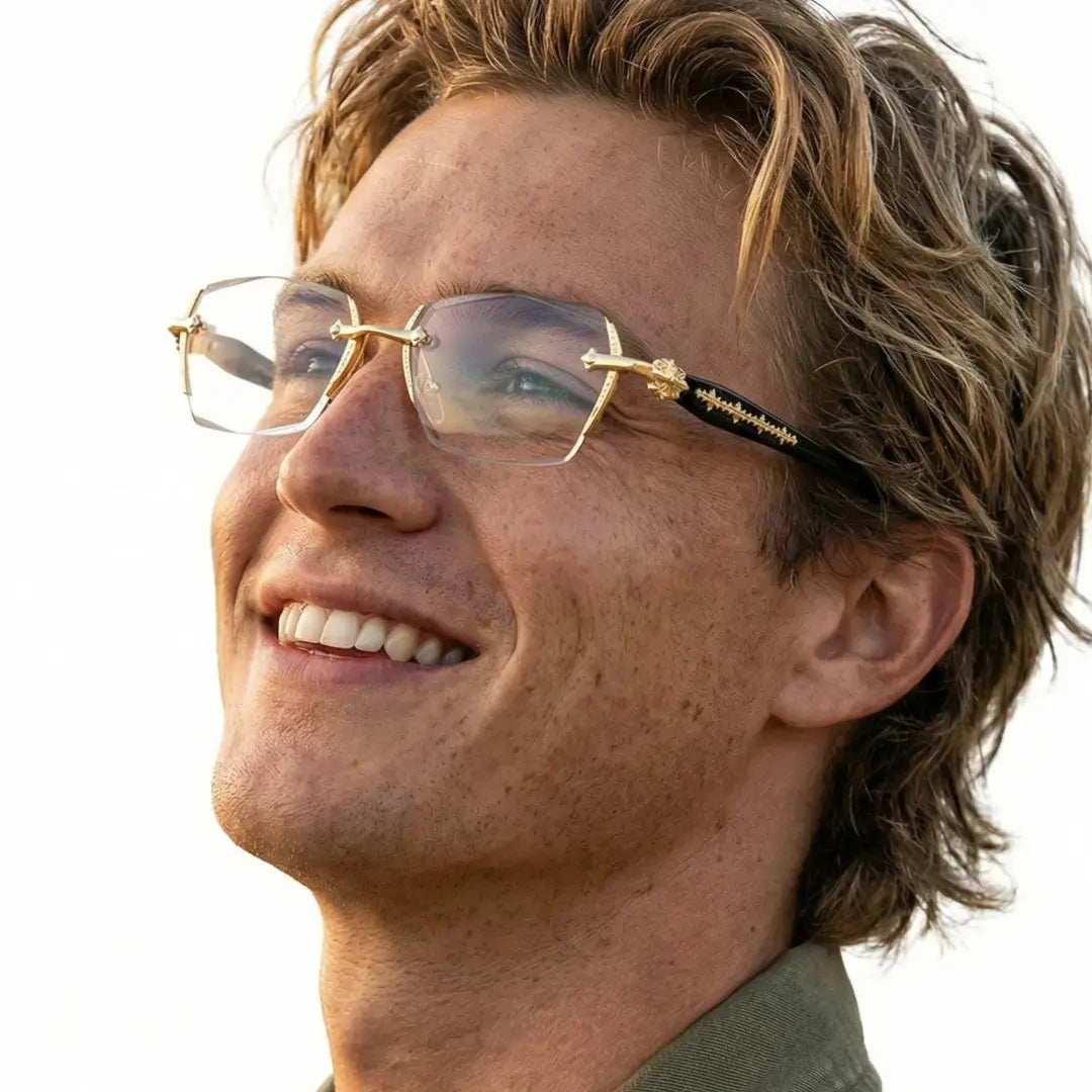 Kairo Unisex Gold Rimless Glasses Geometric Eyeglasses Cast Metal Accents