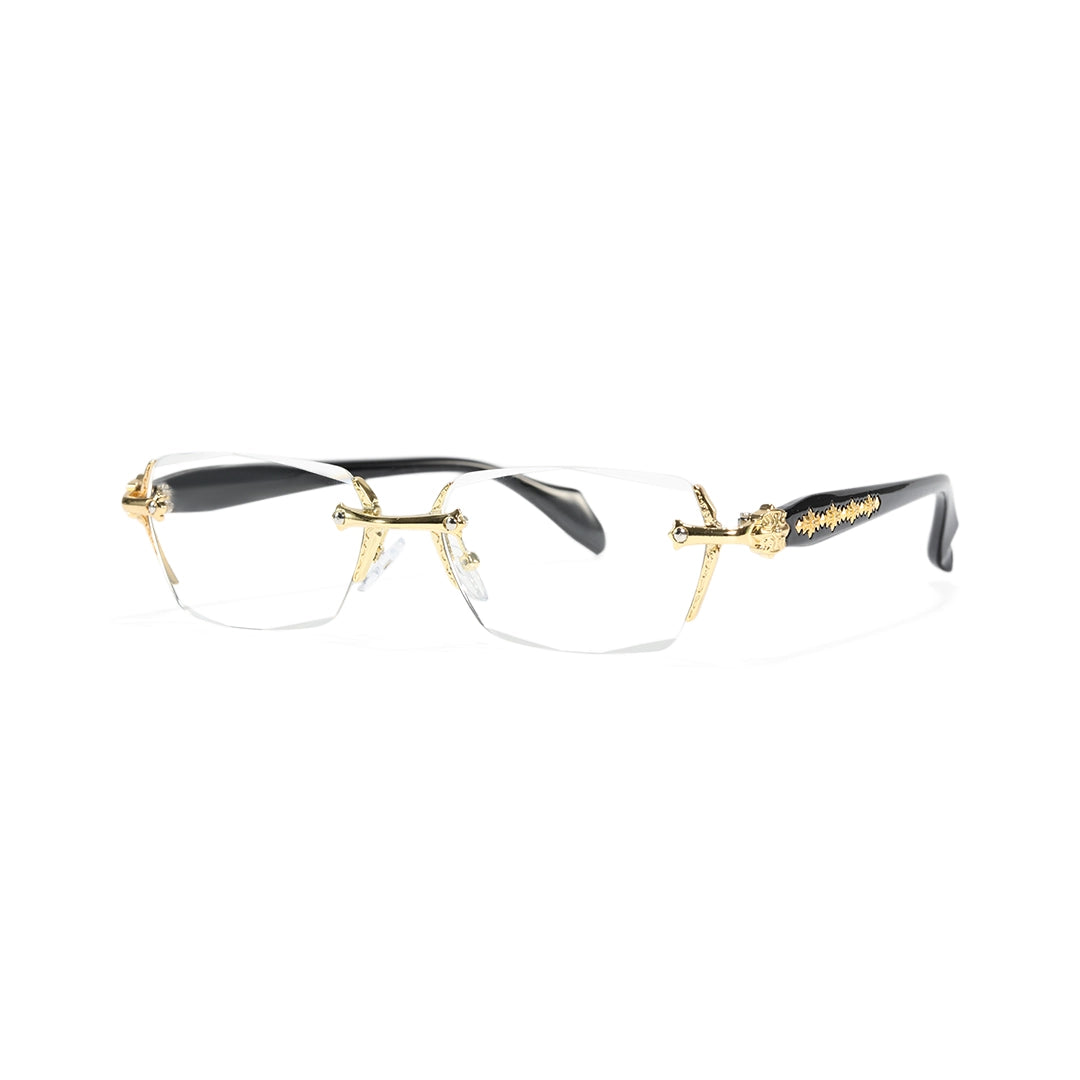 Kairo Unisex Gold Rimless Glasses Geometric Eyeglasses Cast Metal Accents