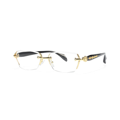 Kairo Unisex Gold Rimless Glasses Geometric Eyeglasses Cast Metal Accents