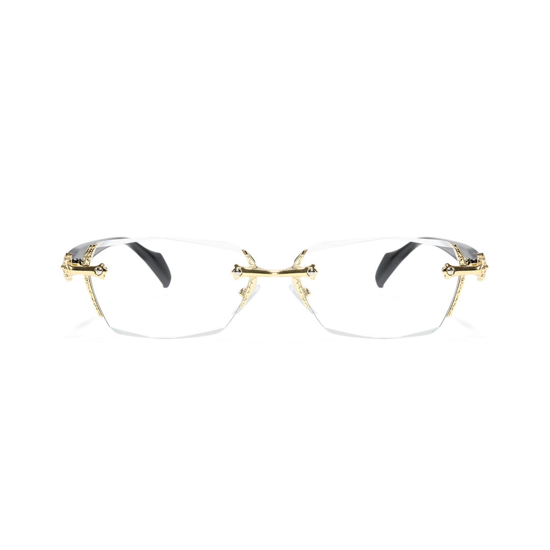 Kairo Unisex Gold Rimless Glasses Geometric Eyeglasses Cast Metal Accents