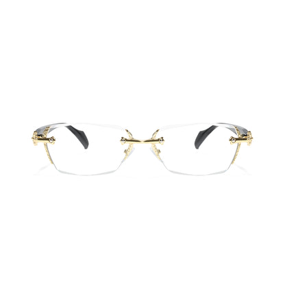 Kairo Unisex Gold Rimless Glasses Geometric Eyeglasses Cast Metal Accents