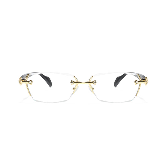 Kairo Unisex Gold Rimless Glasses Geometric Eyeglasses Cast Metal Accents