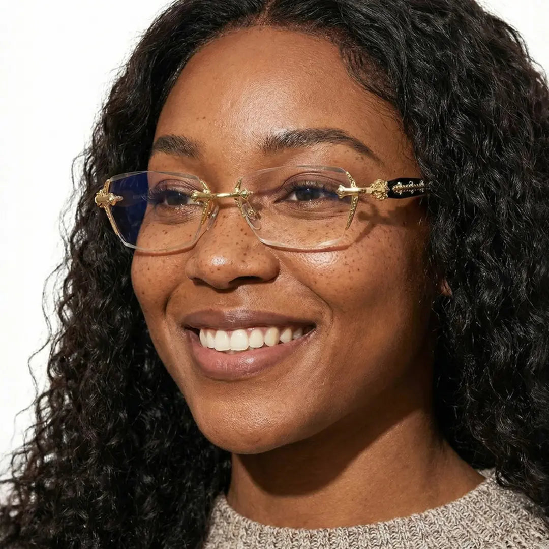 Kairo Unisex Gold Rimless Glasses Geometric Eyeglasses Cast Metal Accents