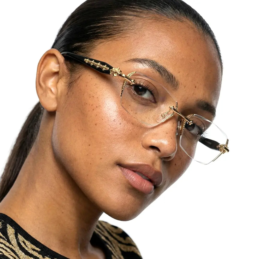Kairo Unisex Gold Rimless Glasses Geometric Eyeglasses Cast Metal Accents