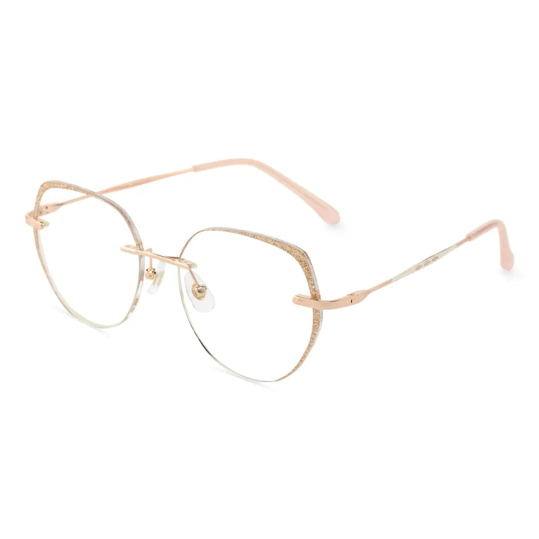 Haria Gold Rimless Eyeglasses Geometric Lightweight Glasses For Women