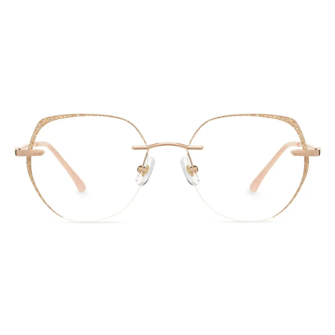 Haria Gold Rimless Eyeglasses Geometric Lightweight Glasses For Women