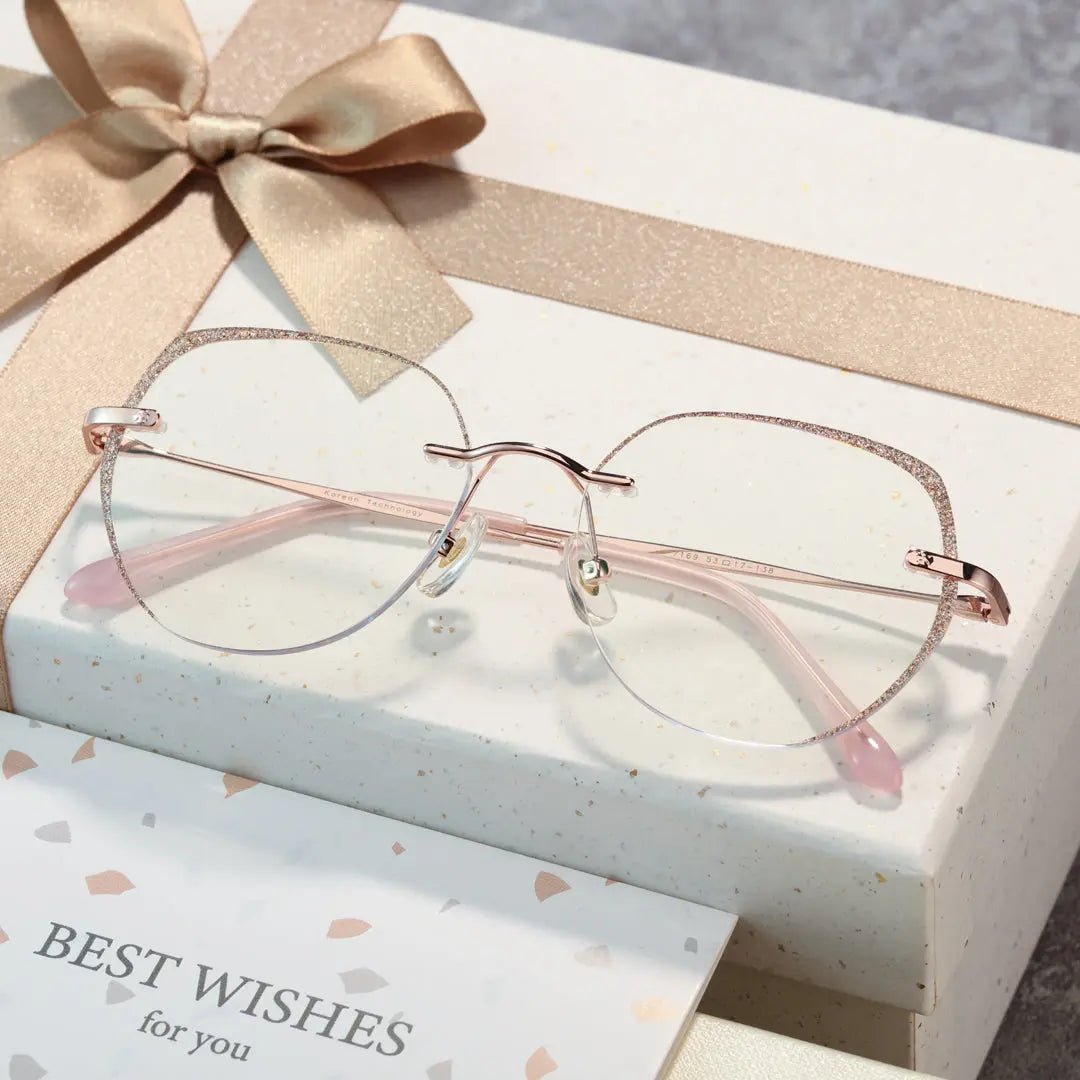 Haria Gold Rimless Eyeglasses Geometric Lightweight Glasses For Women