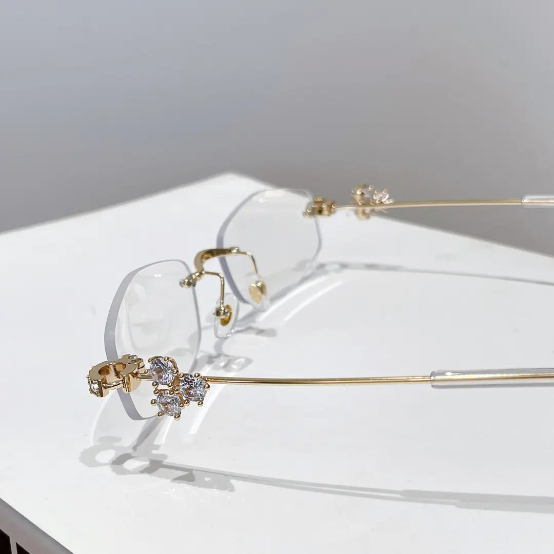 Spotlight Stylish Silver Rimless Eyeglasses With Rhinestone Accents