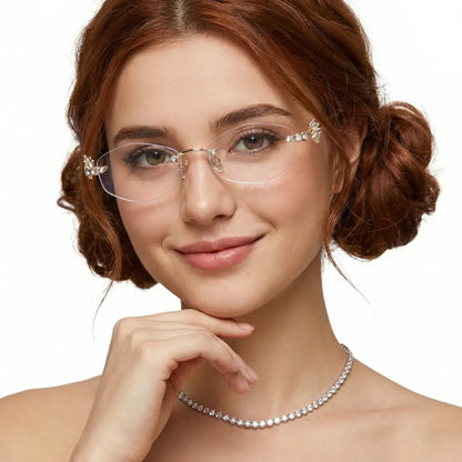 Spotlight Stylish Silver Rimless Eyeglasses With Rhinestone Accents