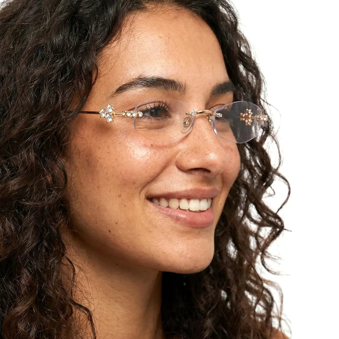 Spotlight Stylish Silver Rimless Eyeglasses With Rhinestone Accents