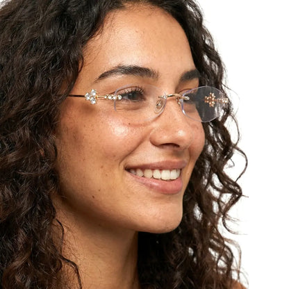 Spotlight Stylish Silver Rimless Eyeglasses With Rhinestone Accents