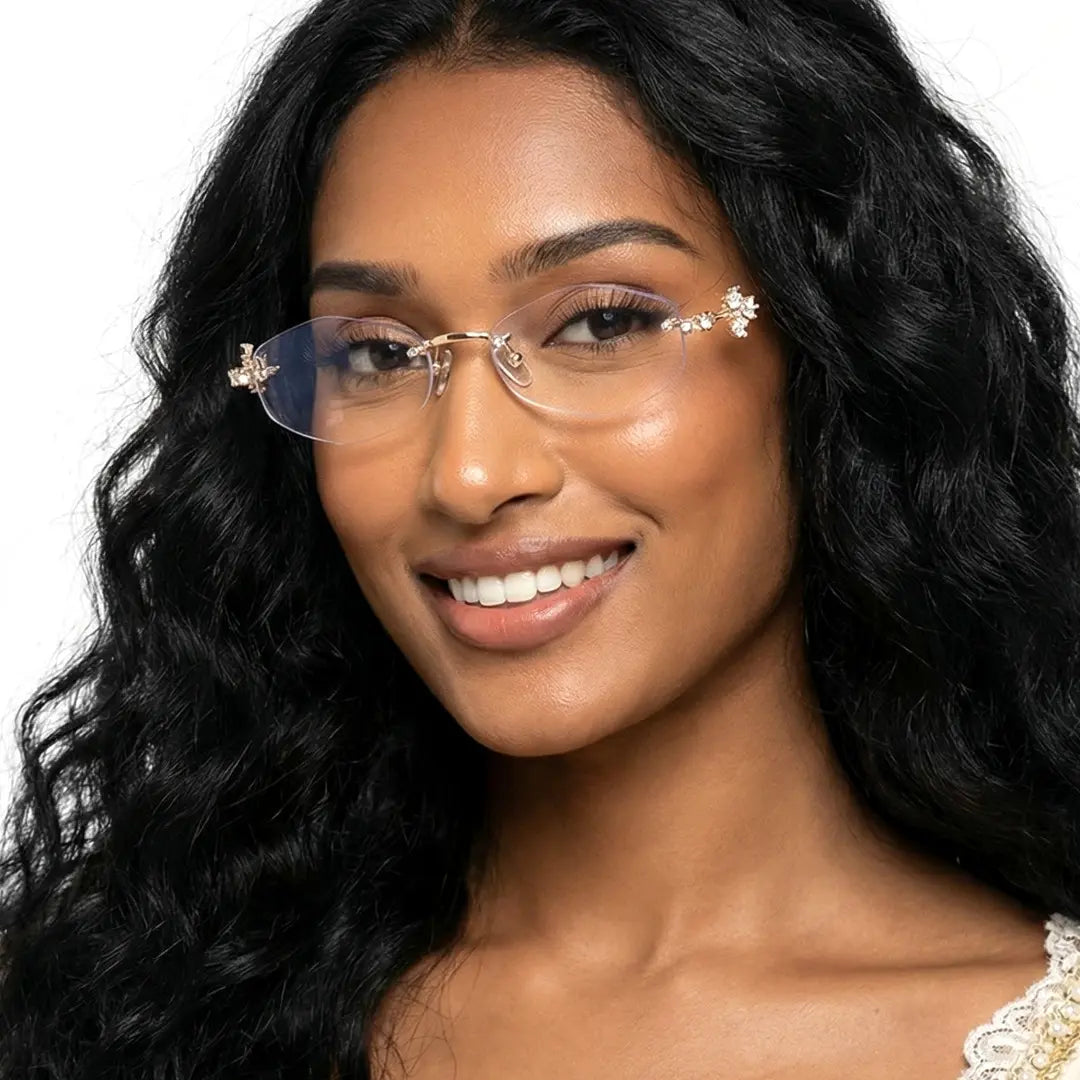 Spotlight Stylish Silver Rimless Eyeglasses With Rhinestone Accents