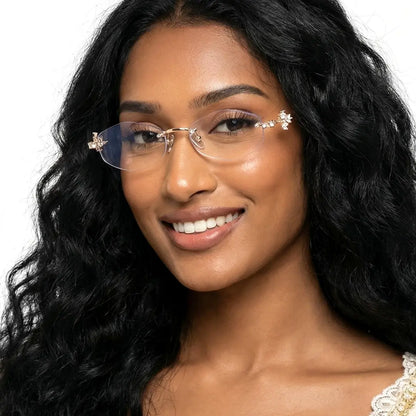 Spotlight Stylish Silver Rimless Eyeglasses With Rhinestone Accents