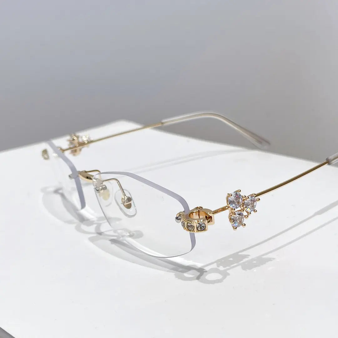 Spotlight Stylish Silver Rimless Eyeglasses With Rhinestone Accents