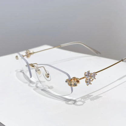 Spotlight Stylish Silver Rimless Eyeglasses With Rhinestone Accents