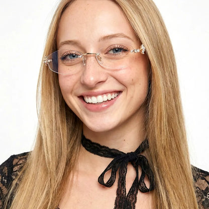 Spotlight Stylish Silver Rimless Eyeglasses With Rhinestone Accents