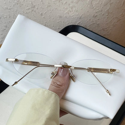 Echo Oval Rimless Glasses Silver Metal Frame With Adjustable Nose Pads