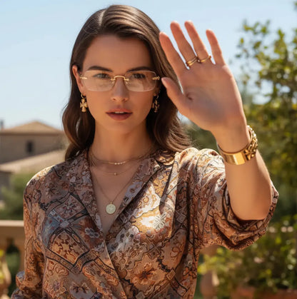 Sylus Gold Rectangle Metal Frames For Women's Eyeglasses