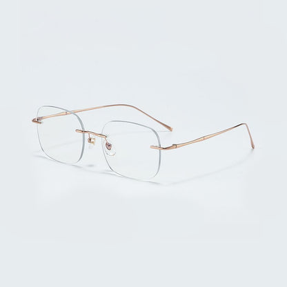 Liora Rectangle Rimless Glasses With Bamboo-Inspired Metal Temple Design
