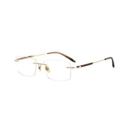 Doria Ngold Color Metal Rectangle Rimless Glasses With Rosewood Temple Accents
