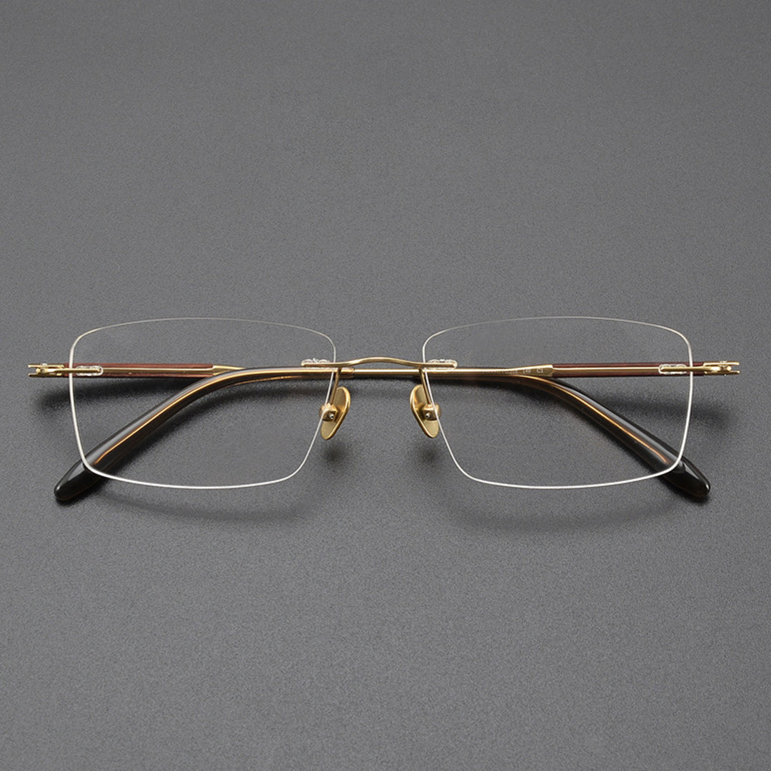 Doria Ngold Color Metal Rectangle Rimless Glasses With Rosewood Temple Accents