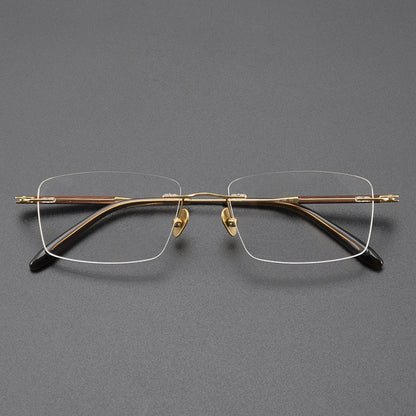 Doria Ngold Color Metal Rectangle Rimless Glasses With Rosewood Temple Accents