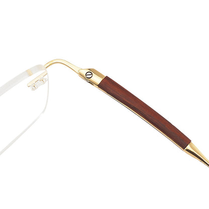 Doria Ngold Color Metal Rectangle Rimless Glasses With Rosewood Temple Accents