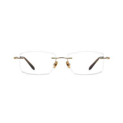 Doria Ngold Color Metal Rectangle Rimless Glasses With Rosewood Temple Accents