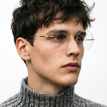 Darcy Titanium Gold Glasses Round Rimless Glasses Prescription Glasses