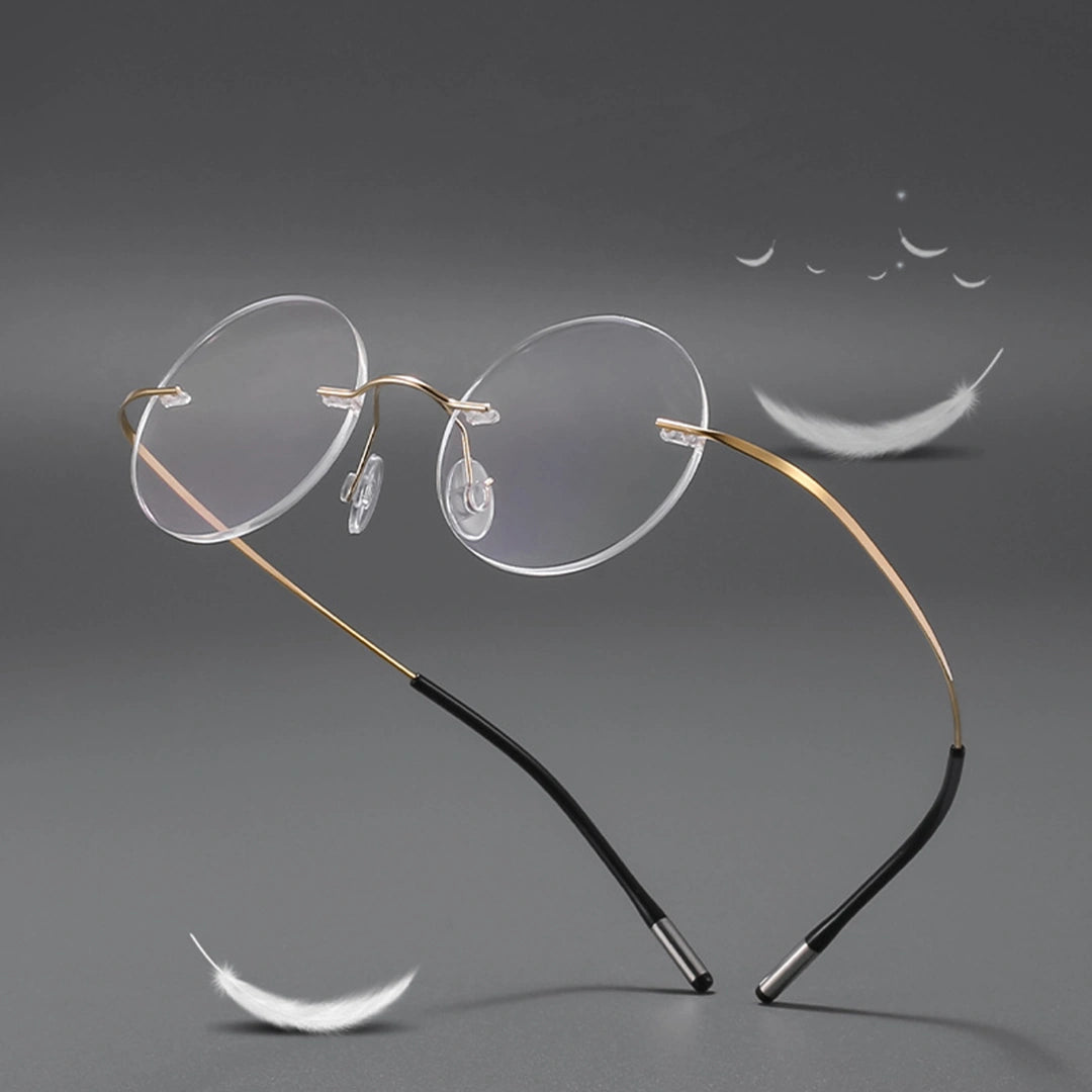 Darcy Titanium Gold Glasses Round Rimless Glasses Prescription Glasses