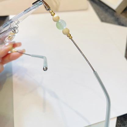 Catty Cat Eye Rimless Prescription Glasses For Women With Pearl Temple Accents