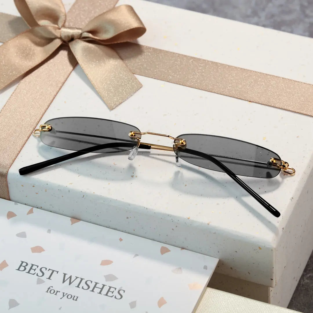 Heath Sleek Rectangle Sunglasses Rimless Pink Glasses With UV Protection