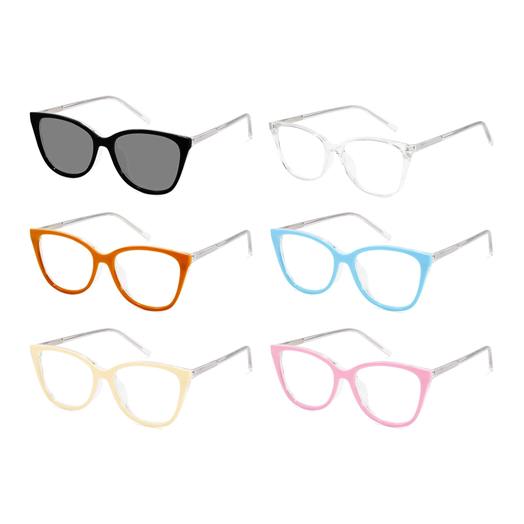 Marisol Cat Eye Magnetic Prescription Glasses with 5 Toppers