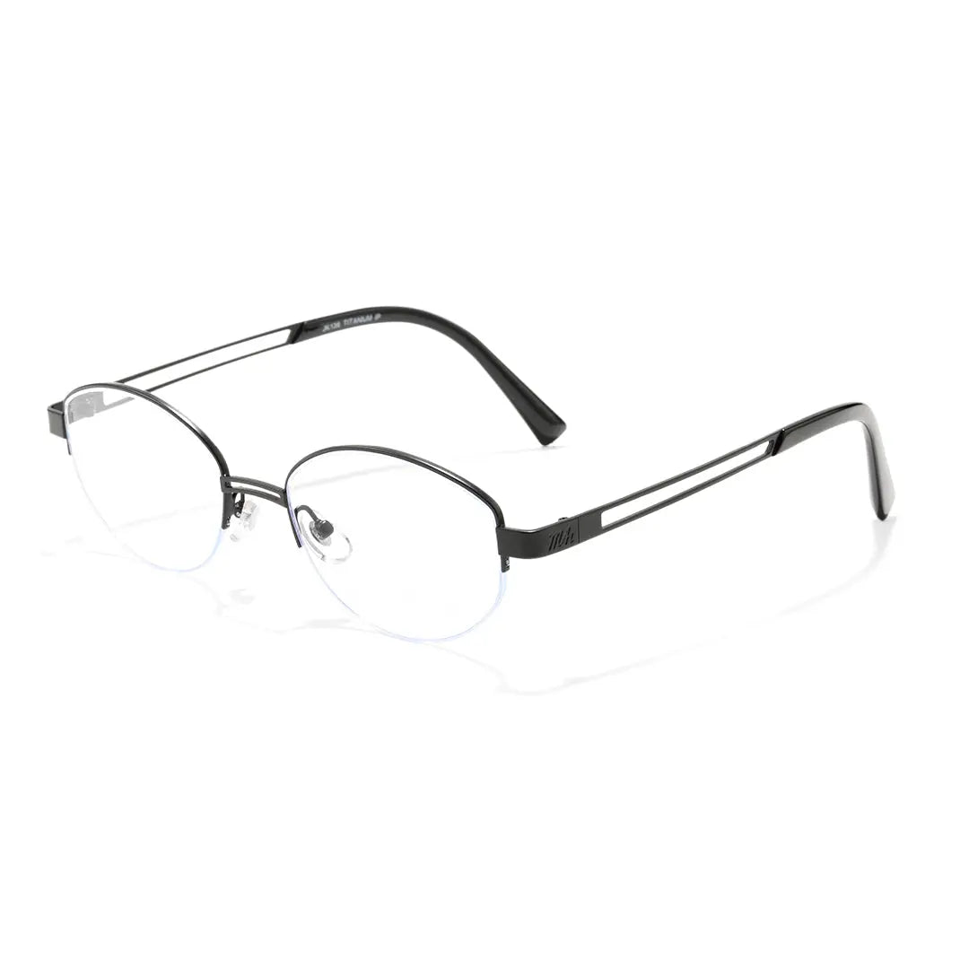 Vivacity Black Oval Titanium Women's Half-Rim Eyeglasses