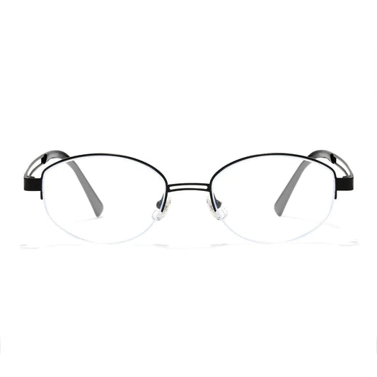 Vivacity Black Oval Titanium Women's Half-Rim Eyeglasses