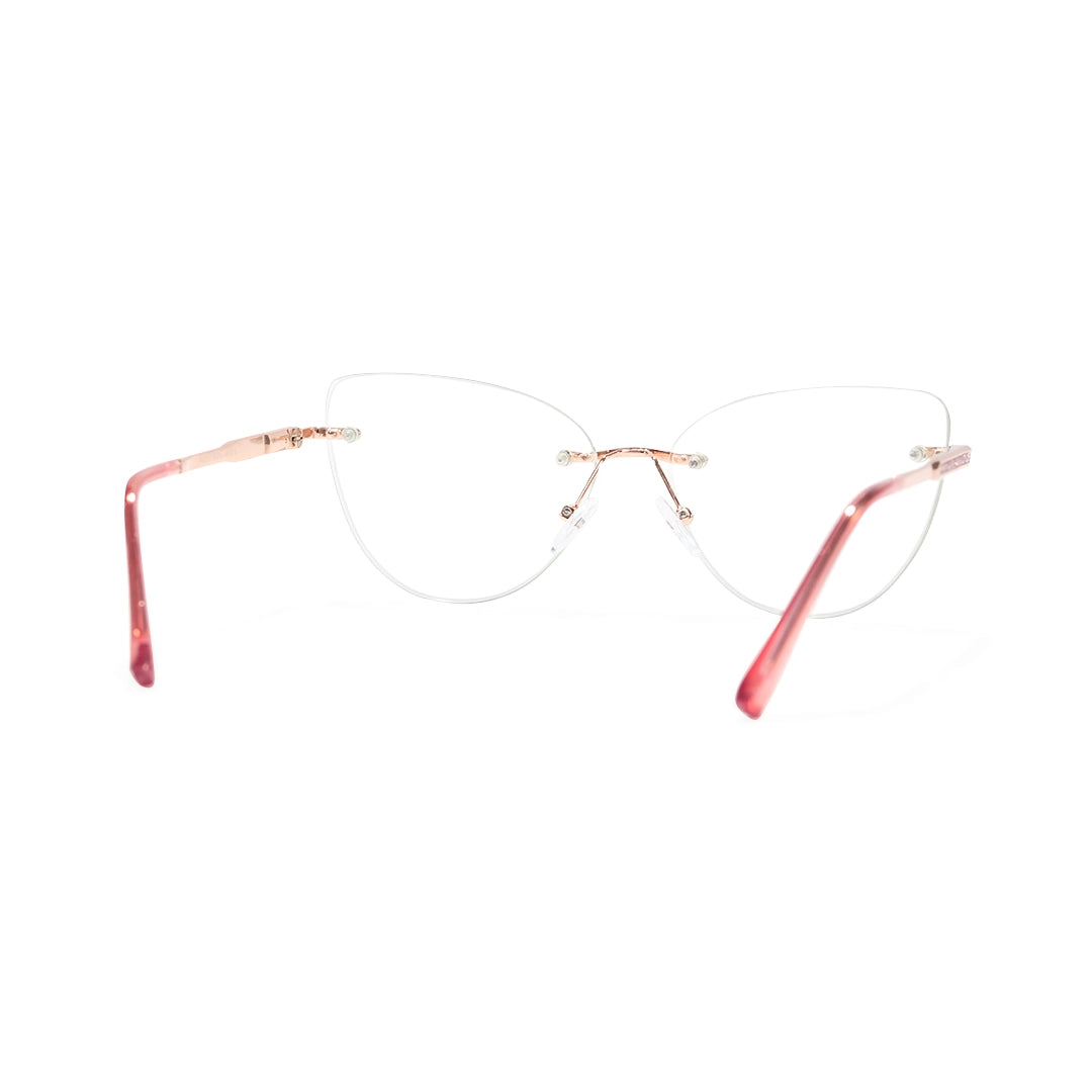 Prima Pink Cat Eye Blue Light Rimless Glasses TR90 Metal Frame With Spring Hinges